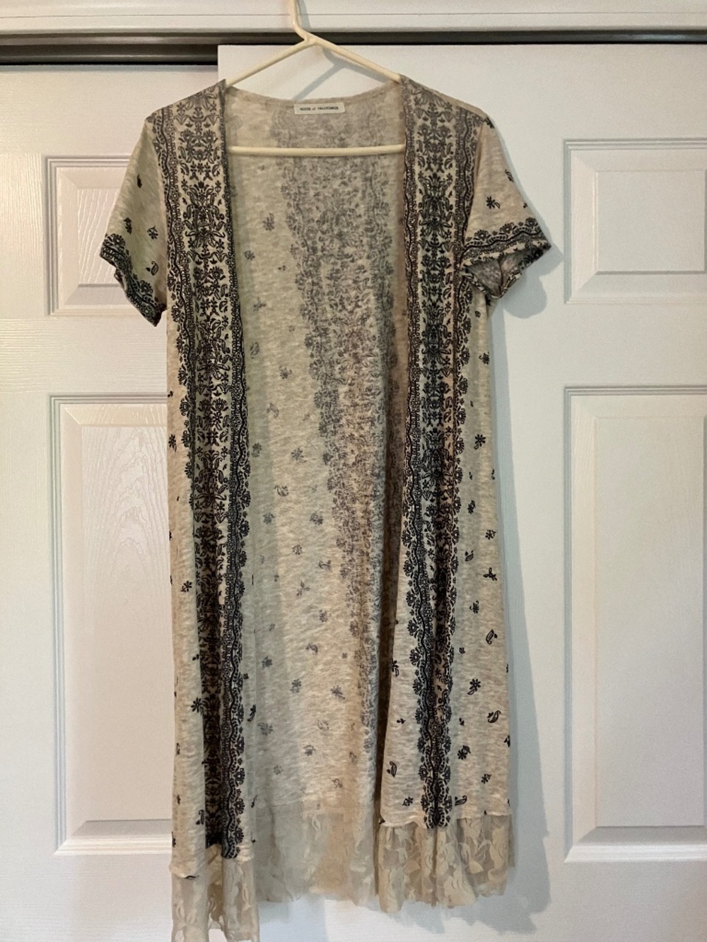 Vocal Voice of California Small Boho Print Lace Duster Cardigan